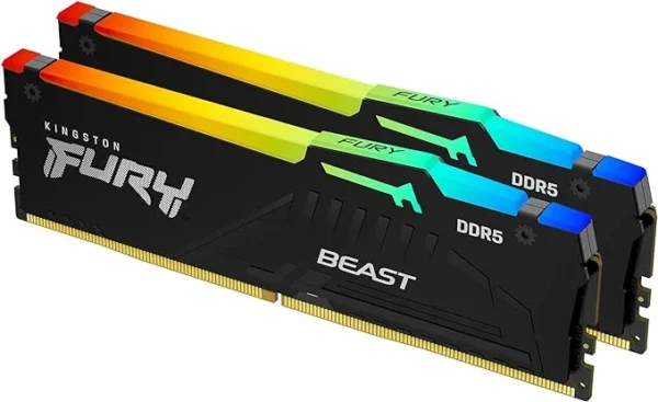 Kingston FURY Beast RGB 64GB 5600MT/s DDR5 CL40 DIMM Desktop Memory (Kit of 2) | Intel XMP 3.0 | Infrared Sync Technology | Overclocking Stability | KF556C40BBAK2-64